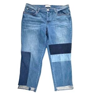 LOFT Size 31/12 Boyfriend Patchwork Button Fly Denim Jeans Cotton-Spandex